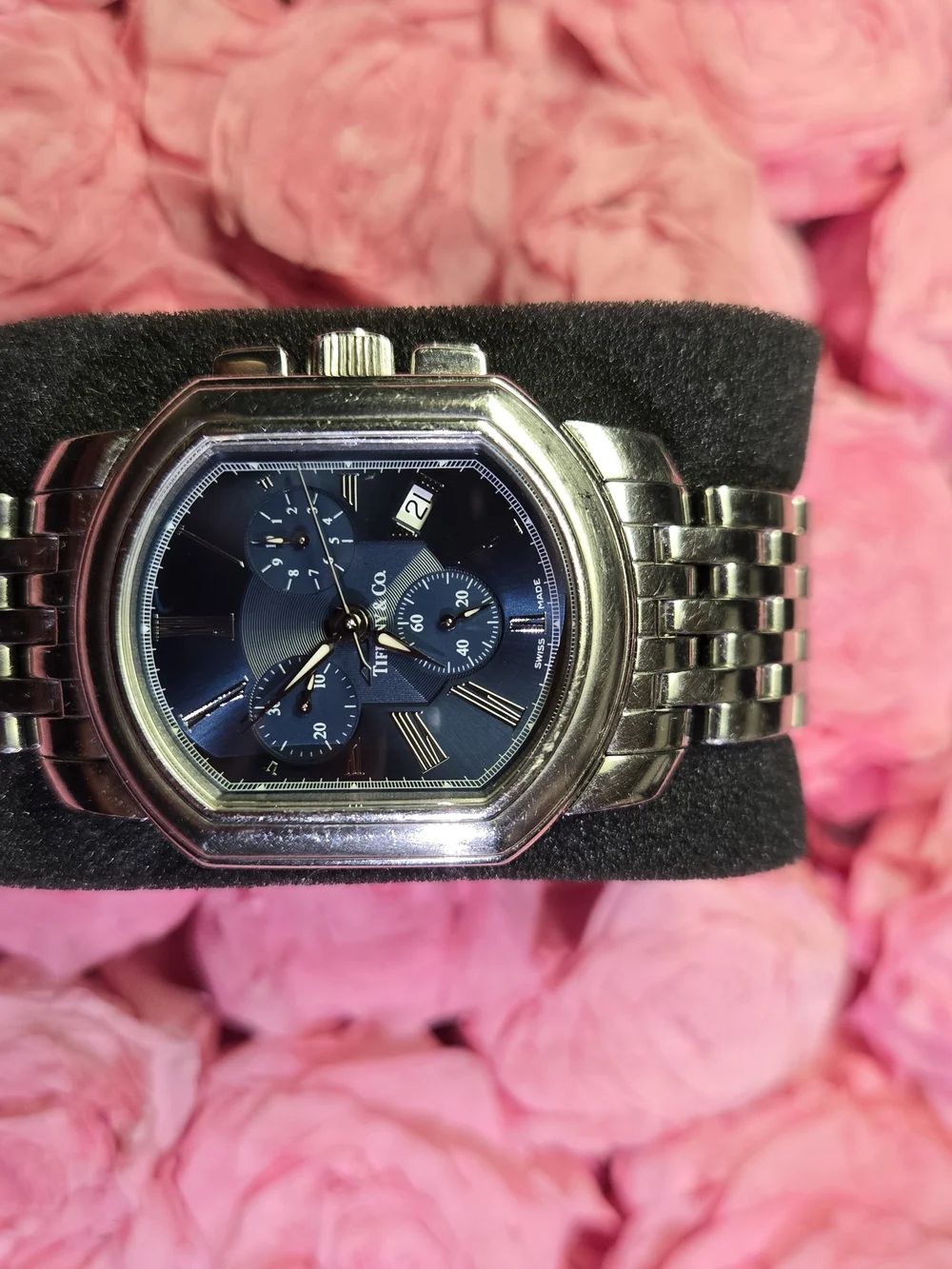 Tiffany & Co. Men's Blue Dial Stainless Chronograph Watch